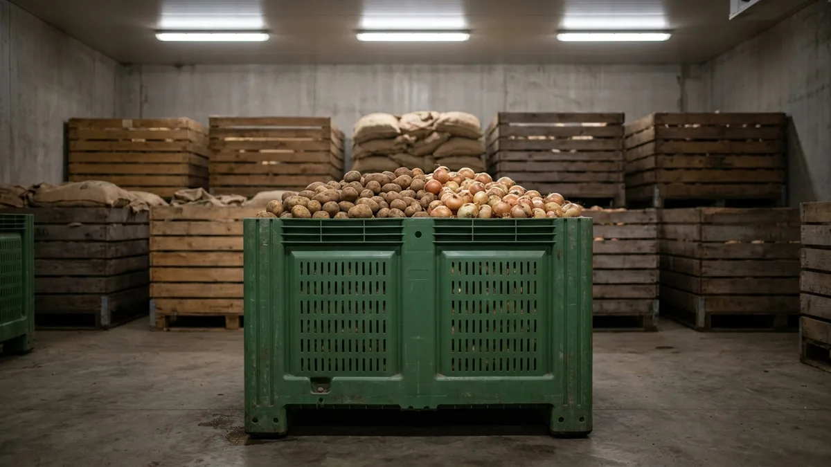 Folding Vented Jumbo Bulk Container (IBC) in use