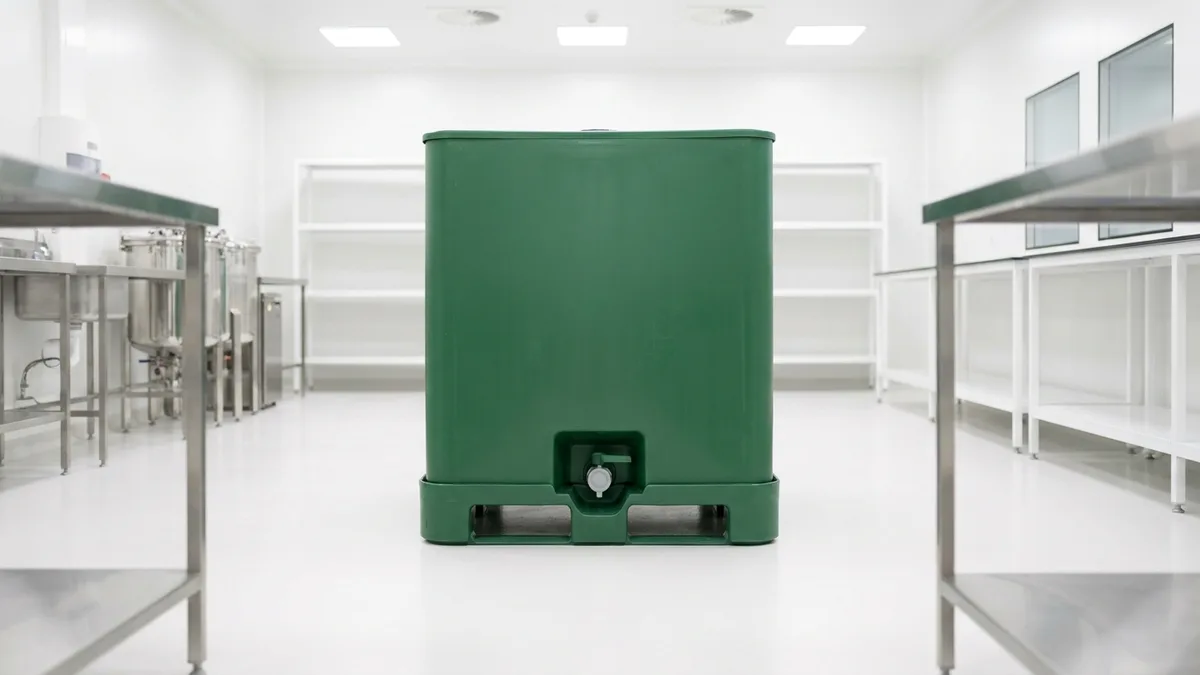 Folding Solid Pallet Box (IBC) in use