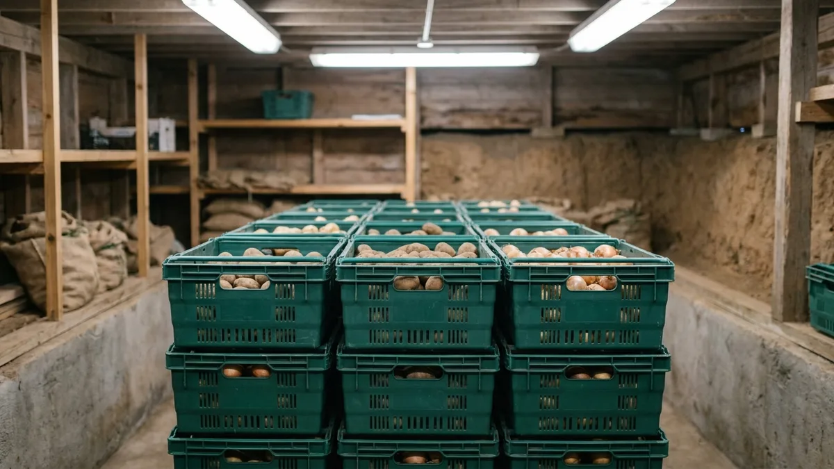 Folding Vented Plastic Crate in use