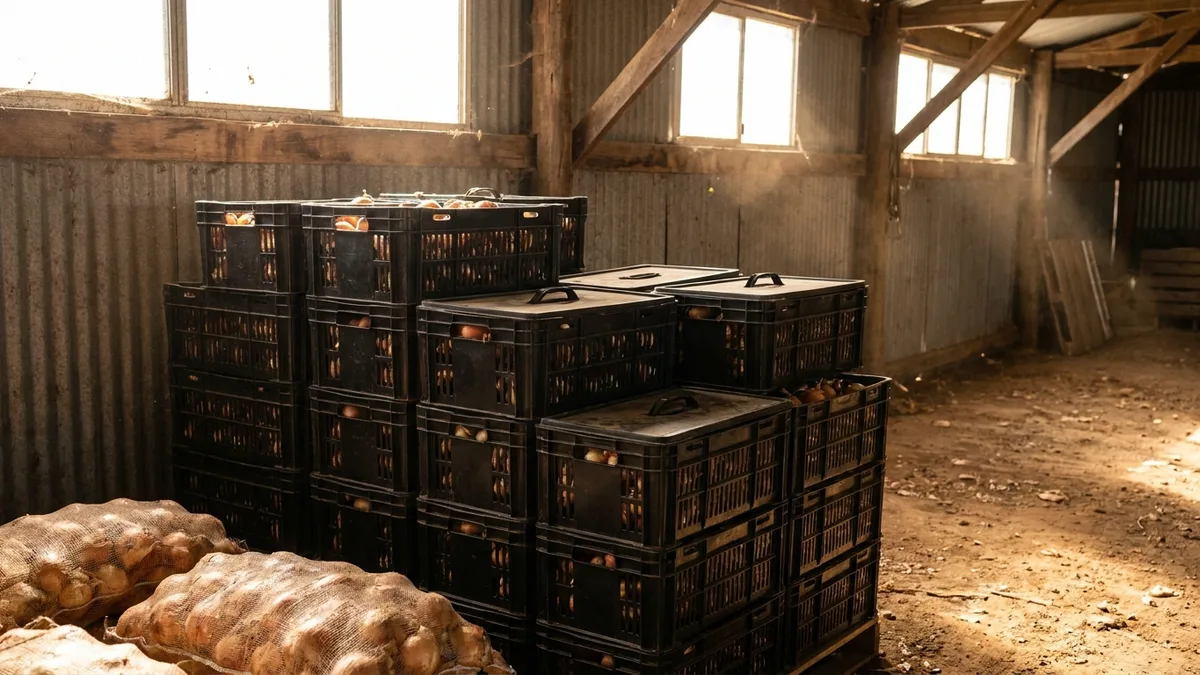 Folding Vented Plastic Crate in use
