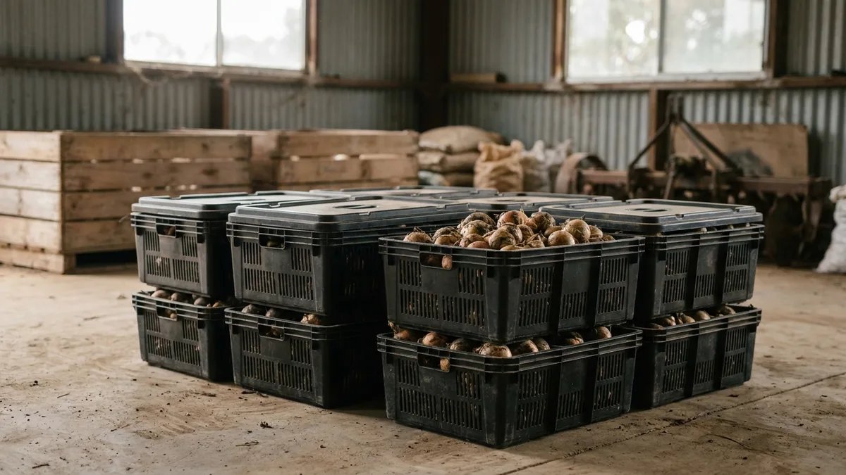 Folding Vented Plastic Crate in use
