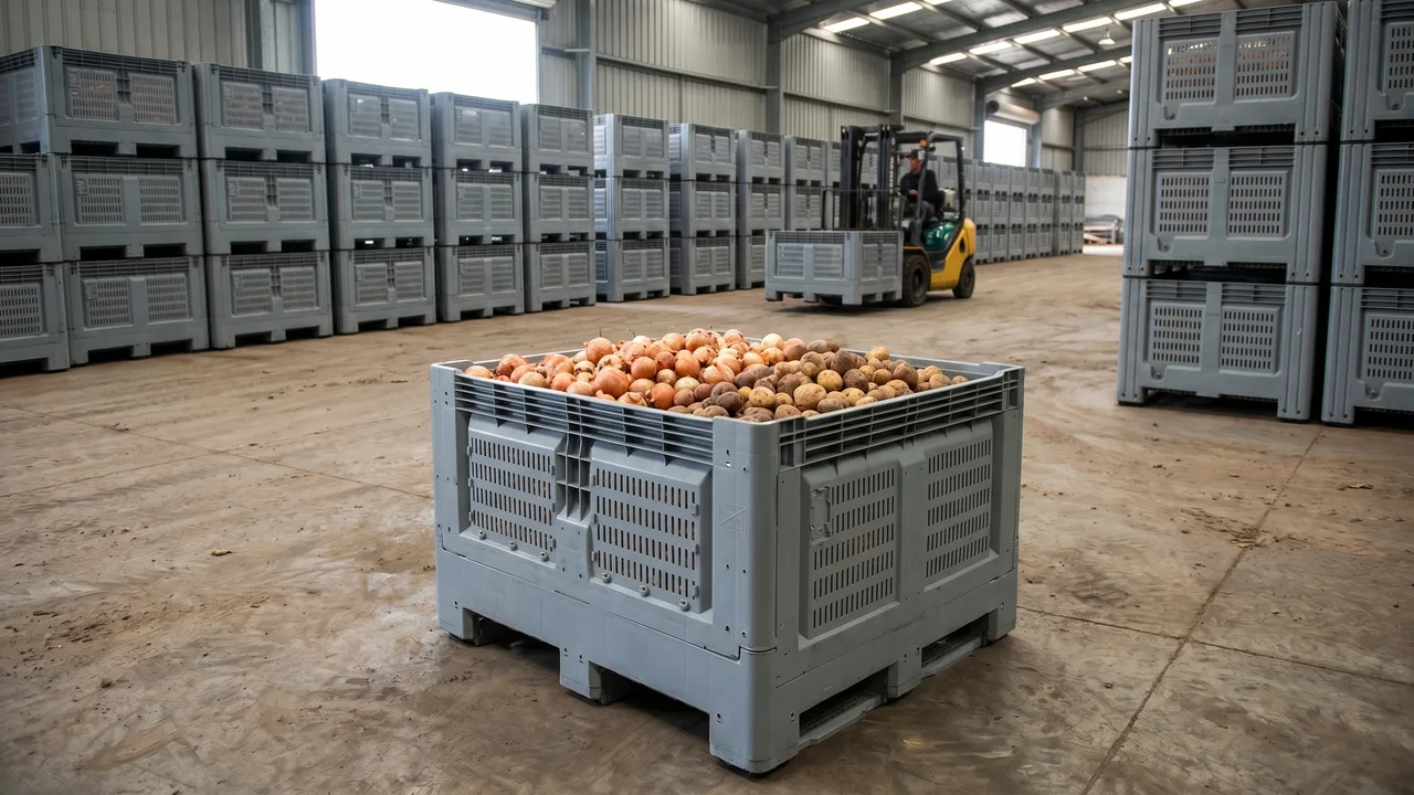 Folding Vented Plastic Intermediate Bulk Container (IBC) in use