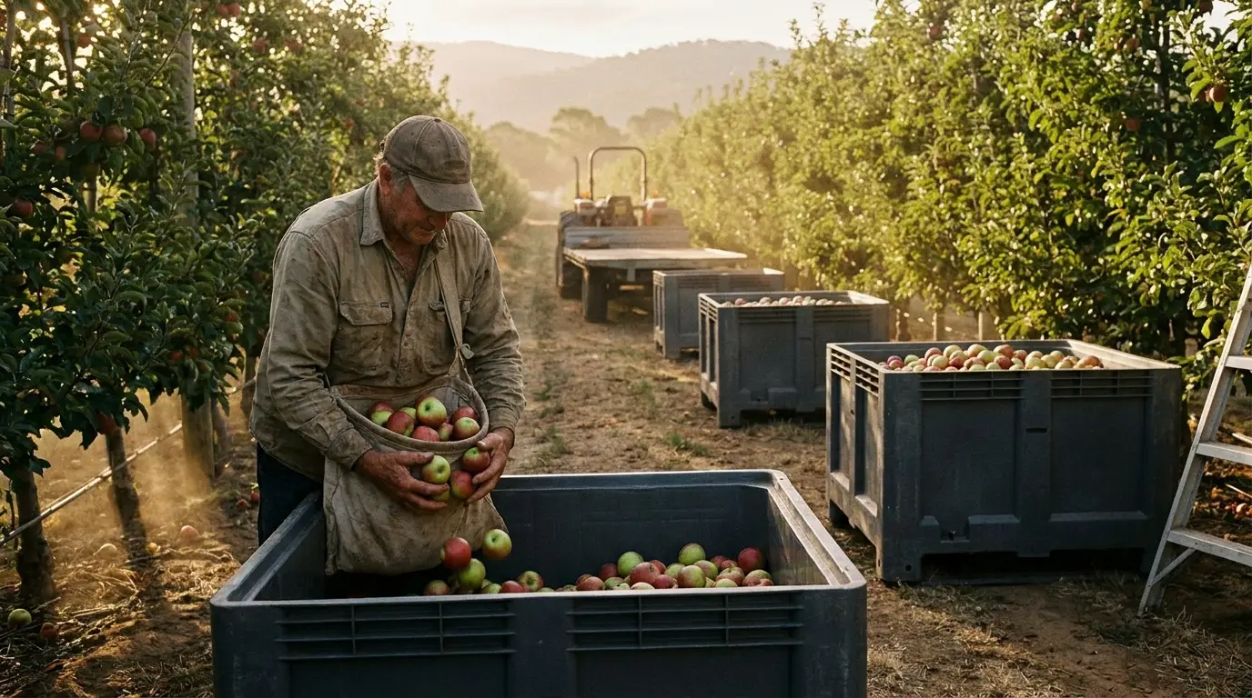 Apple and pear bins: bin depth, drop height and bruise-free handling