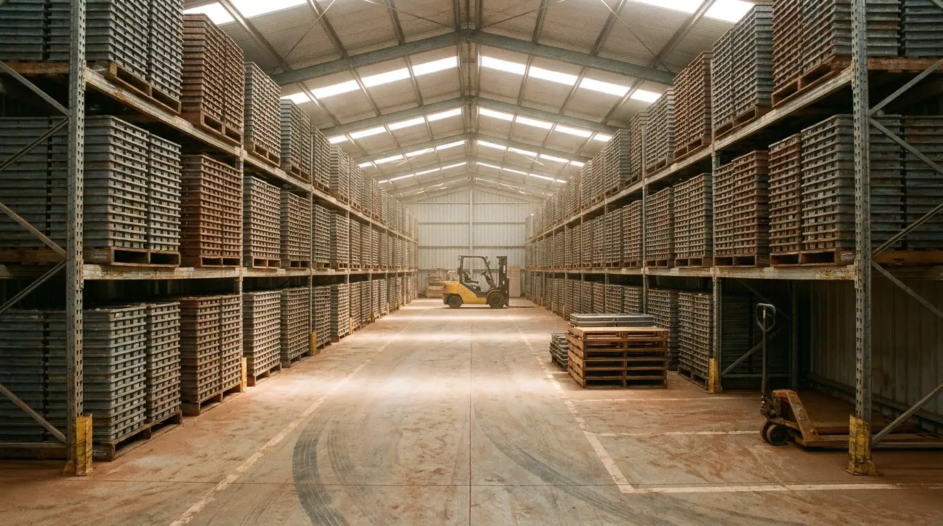 Core shed storage and racking layout: floor, aisles and retrieval time